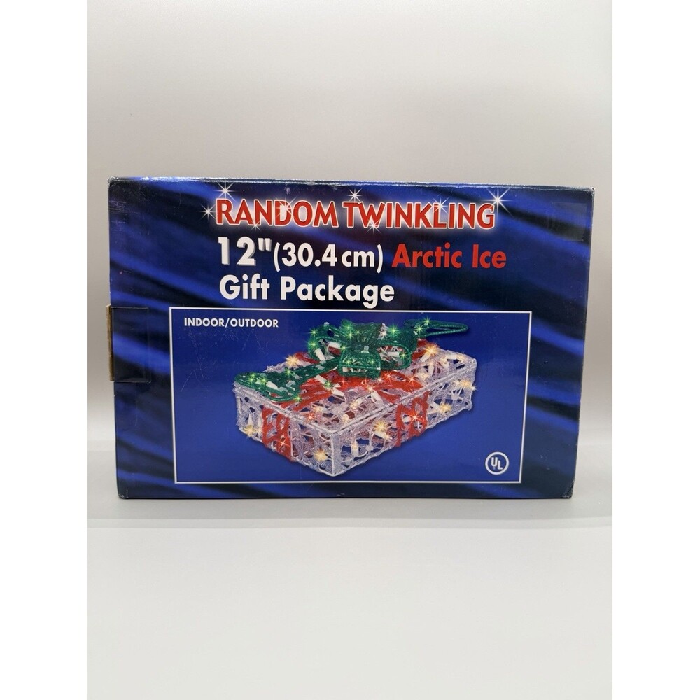 VTG 12" Arctic Ice Lighted Gift Package Box Present Twinkling Christmas Decor